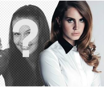 photomontage with lana rey looking at camera with elegance