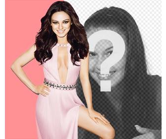 mila kunis montage wearing pink dress very elegant