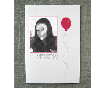 simple birthday postcard with red balloon with ur photo