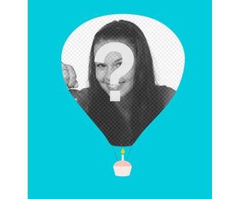 minimalist greeting card with ur picture on balloon and floating cupcake
