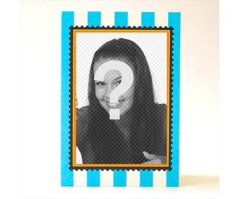 birthday card with blue stripes space for writing and photo frame