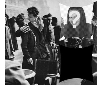 collage for two pictures with romance scene in paris in the 50s