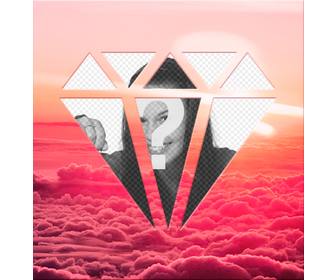 photomontage around pink clouds to place ur photo in diamond shape