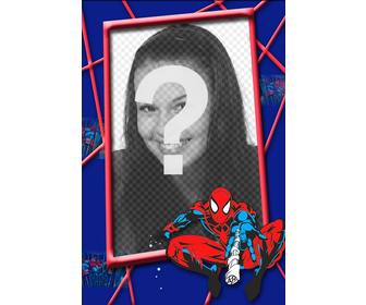 children frame with red and blue spiderman in spiderweb
