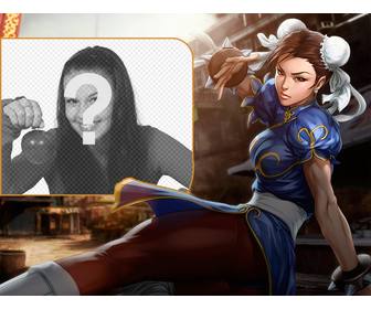 collage with chun-li from street fighter kicking while looking intently