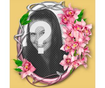 photo frame with orchid on an ornamental circle with ur photo