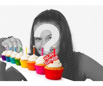 birthday card with colorful cupcakes