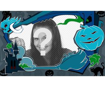 blue photo frame for halloween