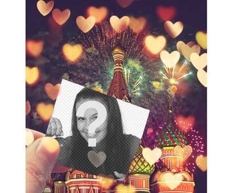 collage with background of russia and photo with hearts