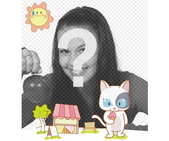 photomontage child with cat drawing
