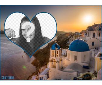 postcard with picture of sunset in santorini