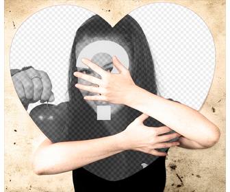 photomontage to embrace heart-shaped photo