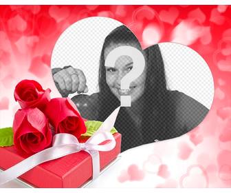 photomontage of love with box of chocolates with roses