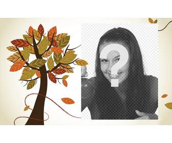 autumn photo frame with tree and white background