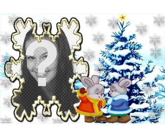image with two bunnies and christmas tree to add ur photo