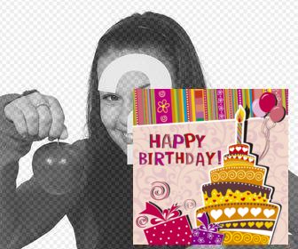 sticker to congratulate birthday with the image of cake at party that u can embed in ur photos with text happy birthday cake with candle and ornaments drawn birthday