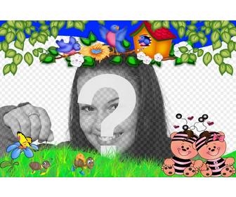 photo frame for childrens of happy bears with green borders and flowers