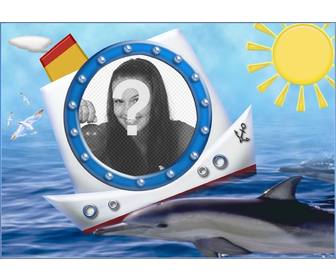 photo frame boat dolphin and sea to put ur vacation photos