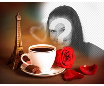photo effect of love with the eiffel tower of paris and coffee