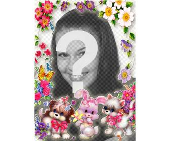 photo frame with flowers and puppies upload ur photo and put it in the background