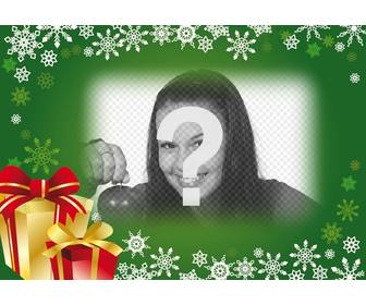 postcard with green background and christmas gifts to put ur photo in the background
