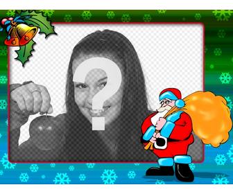 christmas card of santa claus with colorful border and snowflakes