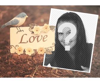 beautiful and decorative frame with bird and the word love to edit