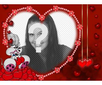 mouse in love for valentinequots day card with ur photo with heart-shaped edge