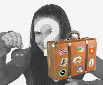 photomontage to paste an original sticker of travel suitcase on ur photos