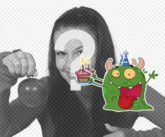 sticker with little monster with cake to paste on ur photos