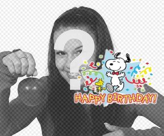 sticker with snoopy and the text happy birthday to celebrate with ur photos