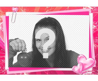 pink photo frame to edit with your photo love card with hearts
