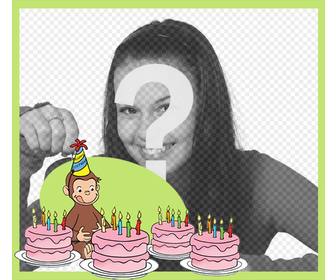 editable birthday card with curious george for ur photo