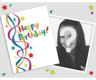 birthday greeting to edit with photo and decorate it with many colors
