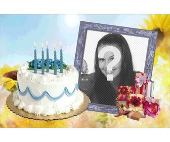 photo frame with birthday cake and gifts