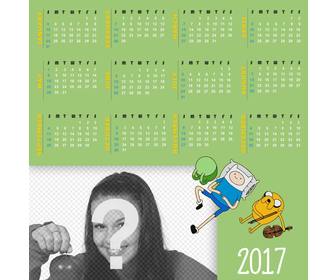 calendar 2017 in english with design of adventure time to add ur photo