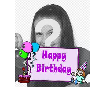 girlquots birthday card with the words quothappy birthdayquot and cake with balloons to make ur photo
