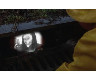 Photomontage Clown of the movie It coming out of the cloaca