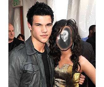 have photo as woman next to taylor lautner actor martial artist known for the twilight saga up one side and save or send email photomontage