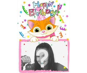 photo frame which include photograph which will subject cat drawn designed for use greeting card birthday