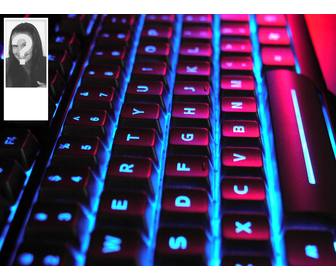 design ur own twitter wallpaper with ur picture on the side background illuminated keyboard