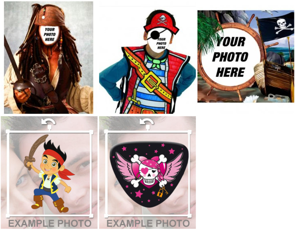 Different types of photomontages with the theme of pirates.