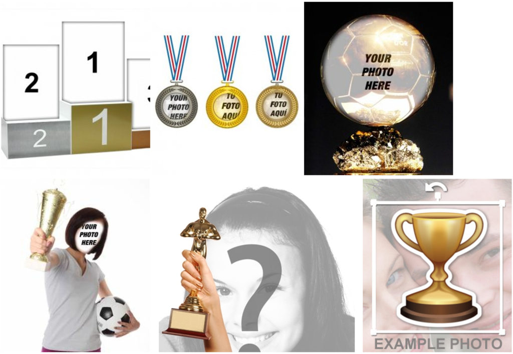 Photomontages with trophies and medals to edit with your photo