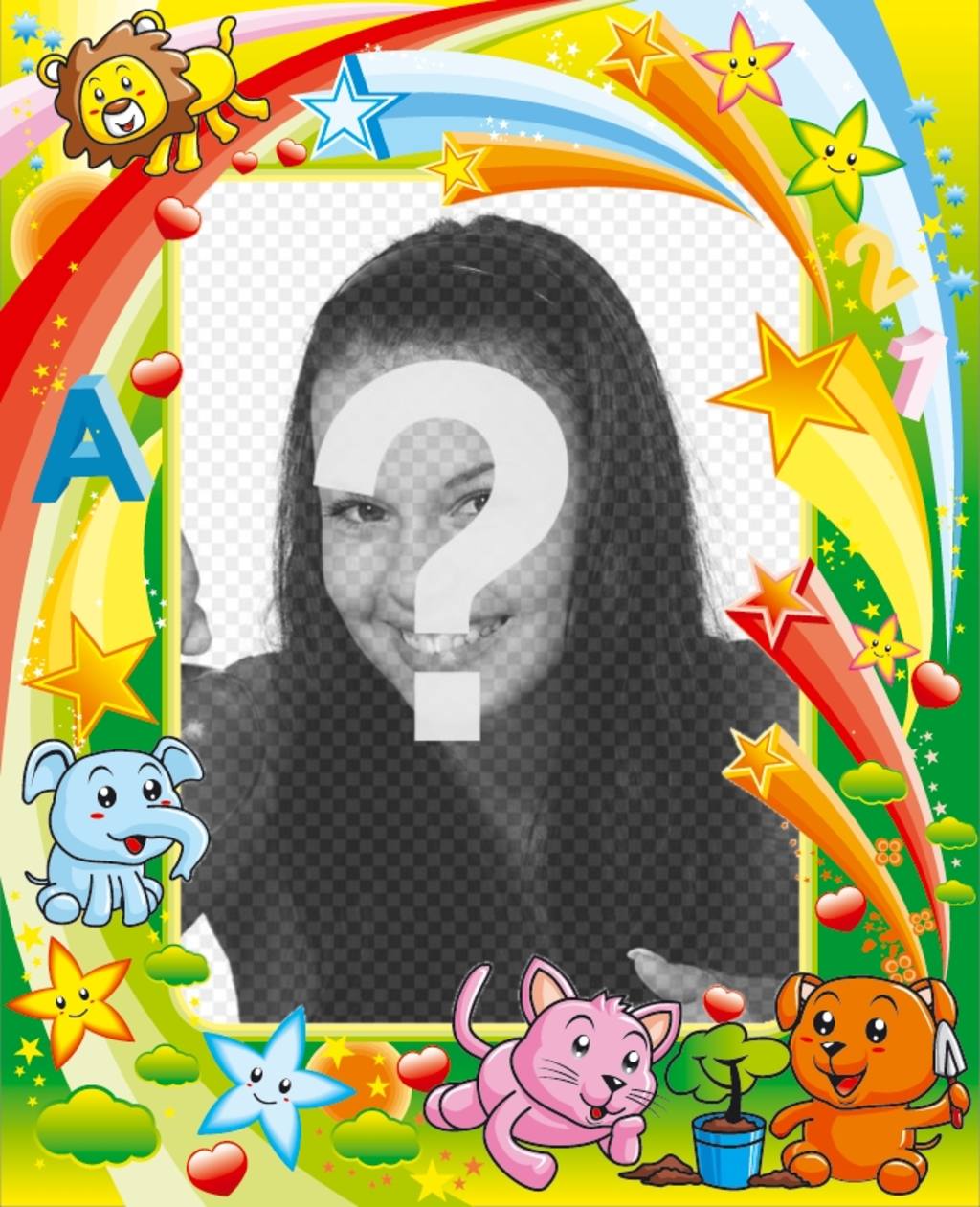 Nice frame with many colors, and several drawings, lion, elephant and stars. ..