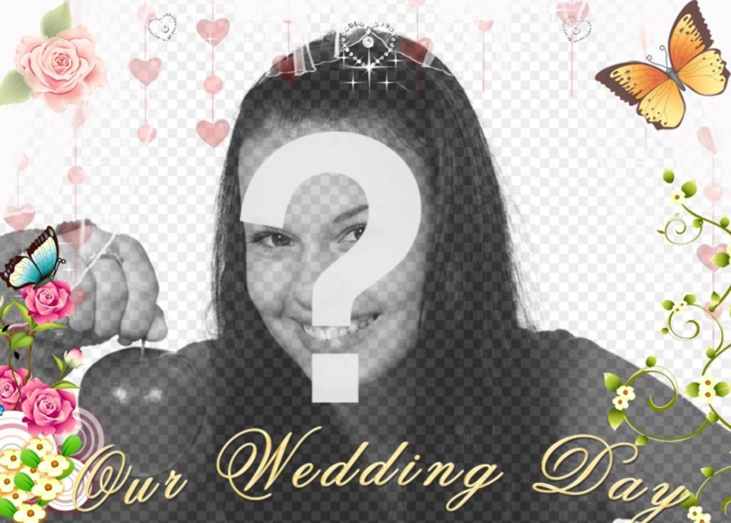Create your wedding with this card decoration picture with the text: our wedding day. Just upload a photo and you can send email from the same..