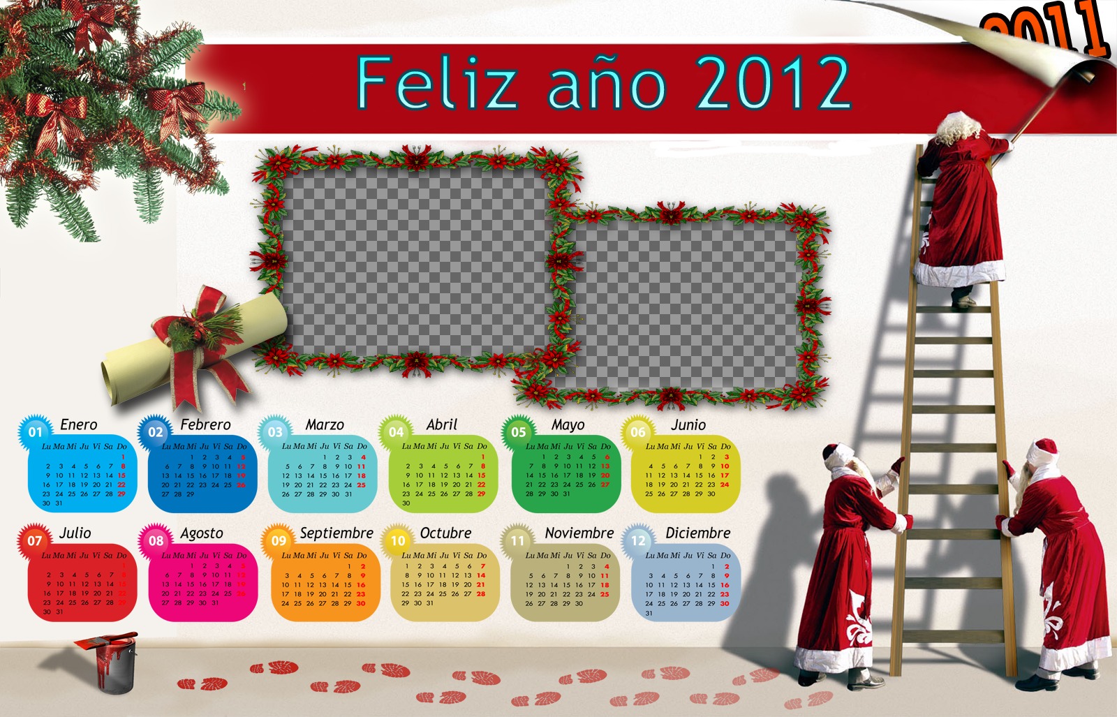 Calendar 2012 with months coloresy Christmas and Santa Claus..