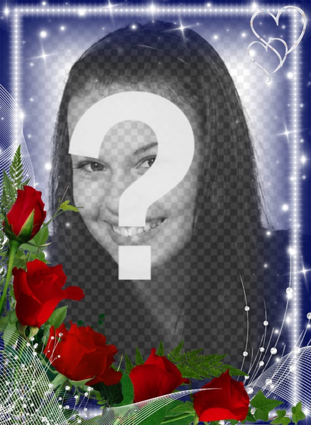 Photo frame with bright edges adorned with a bouquet of roses. ..