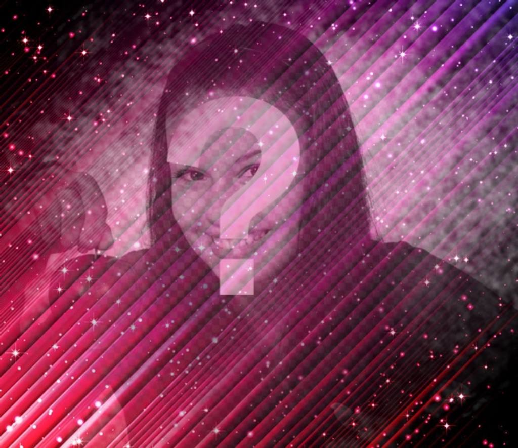 Special Photomontage in which you can put a picture on a abstract purple semitransparent background with stars in the universe and add..