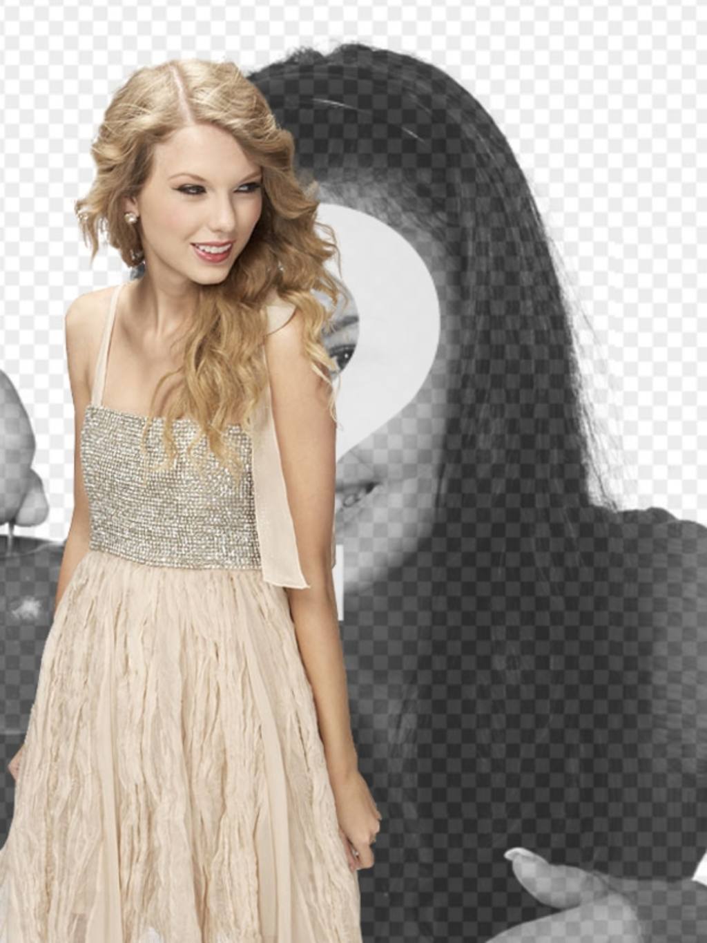 Photomontage with Taylor Swift in a bright dress to appear with her in a photo and customize with..