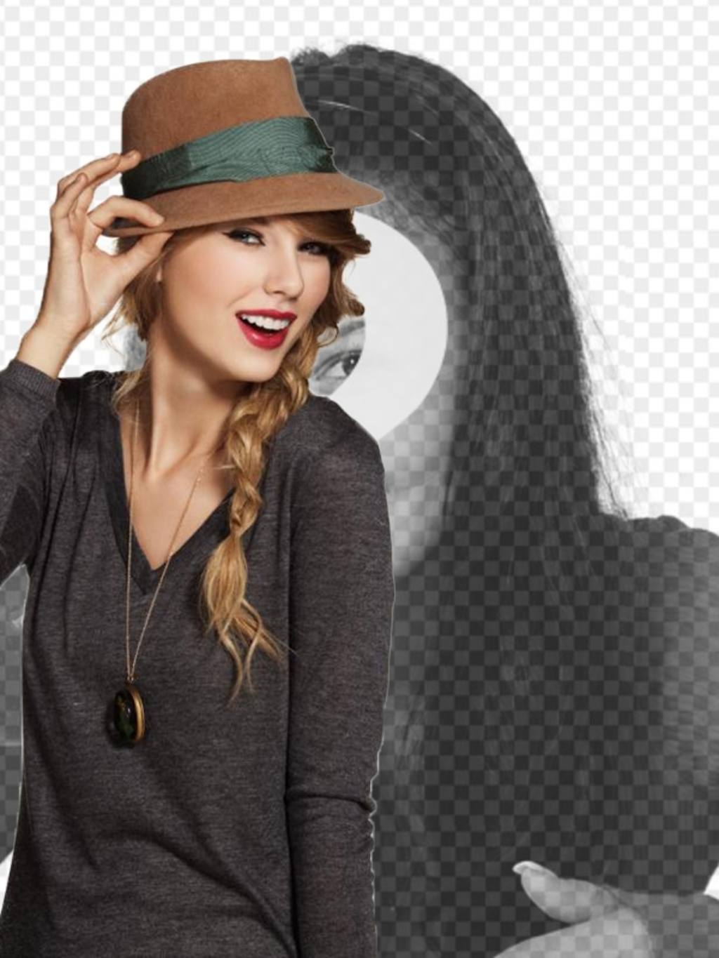 Photomontage with Taylor Swift in which you will appear with the singer wearing a hat and red..
